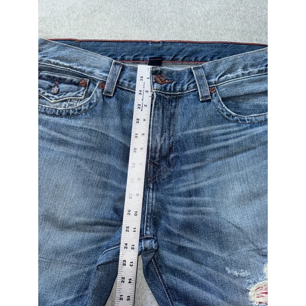 True Religion Mens Geno Relaxed Slim Distressed Dark Wash Blue Size 38‎